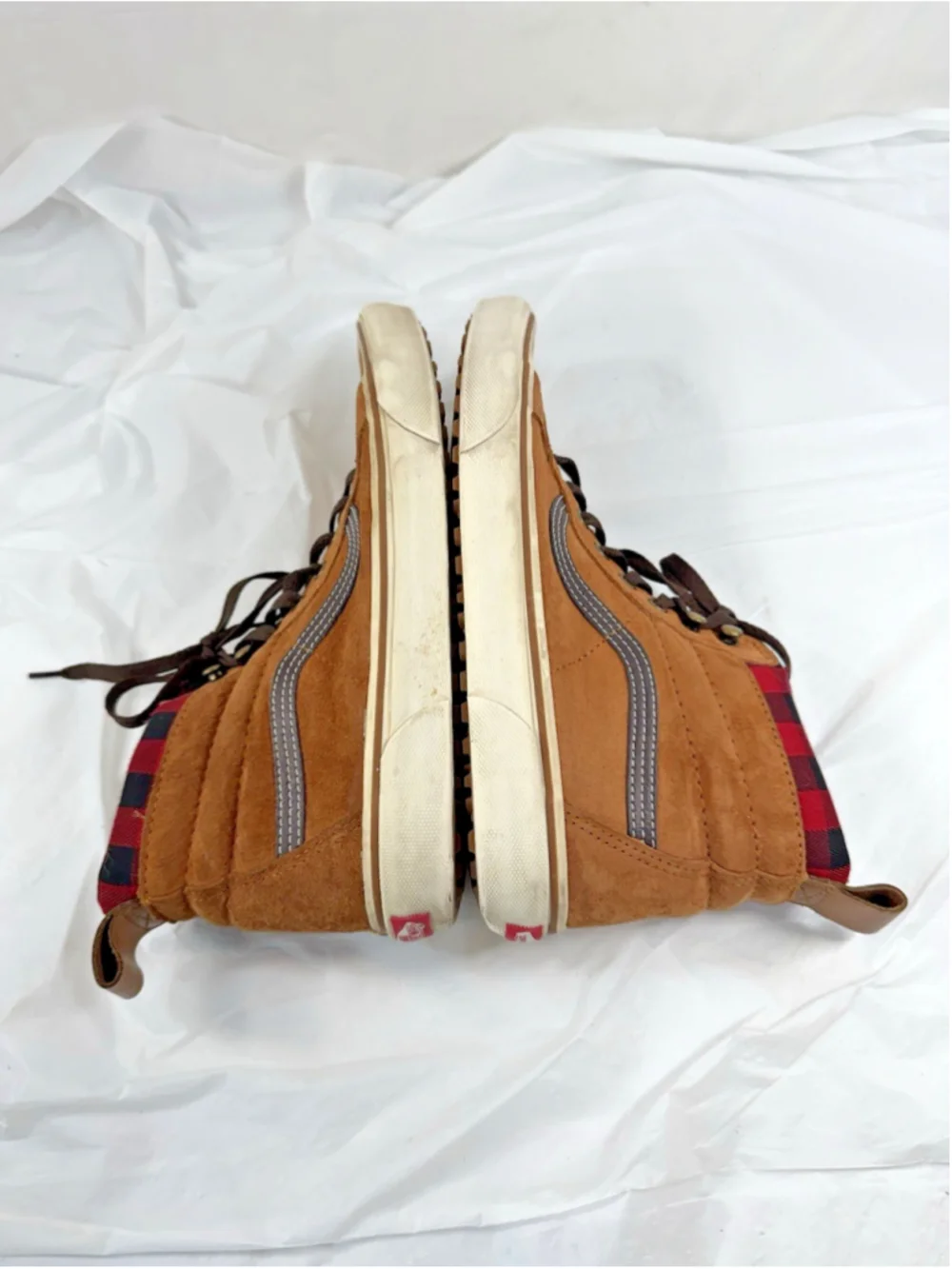 VANS SK8-Hi MTE Sneaker Boots Brown Suede Red Plaid Flannel Lined Mens Sz 10